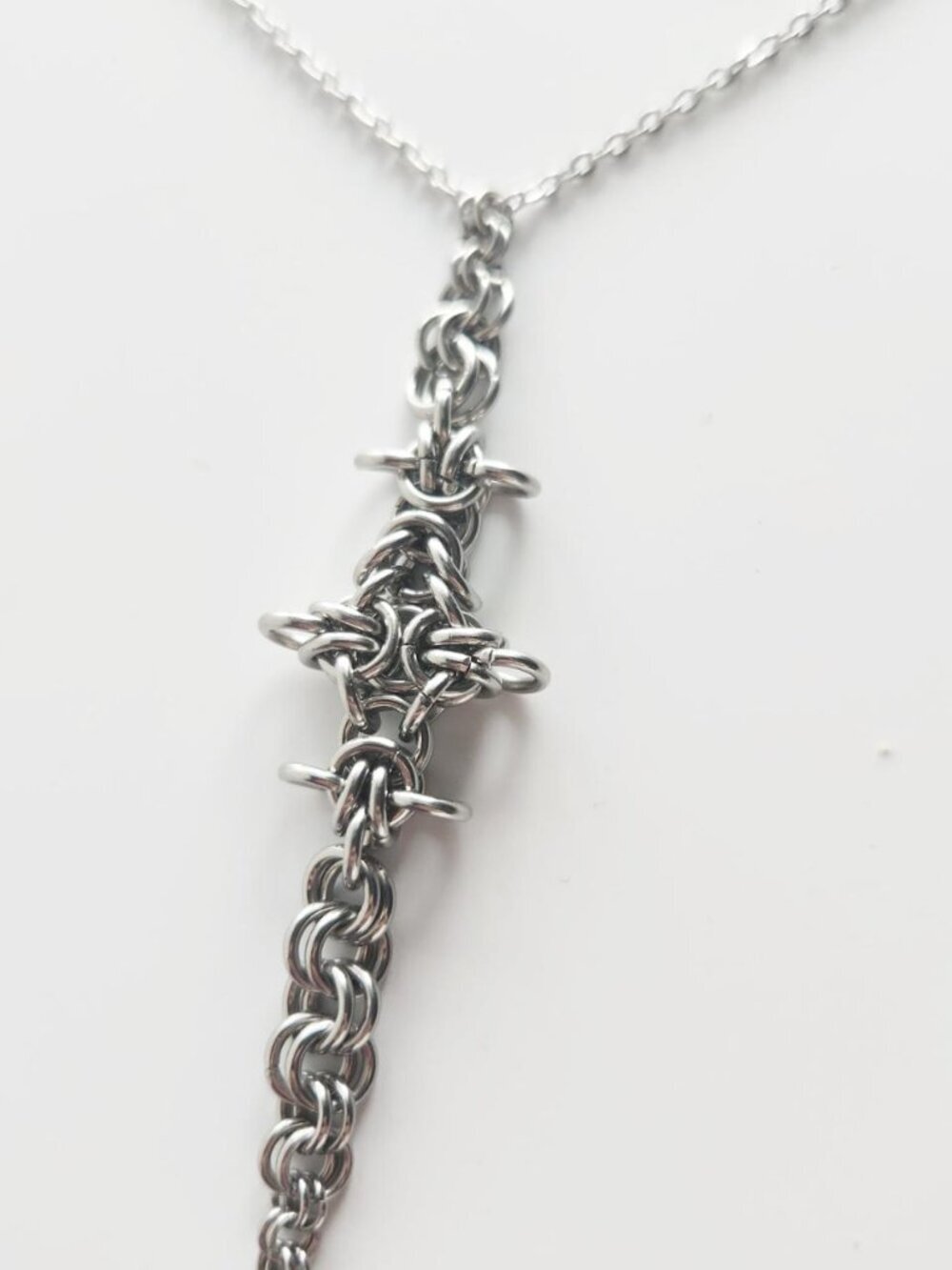 Gothic long silver rosary necklace ✦ Unique long medieval chainmaille necklace ✦ - Picture 7 of 9